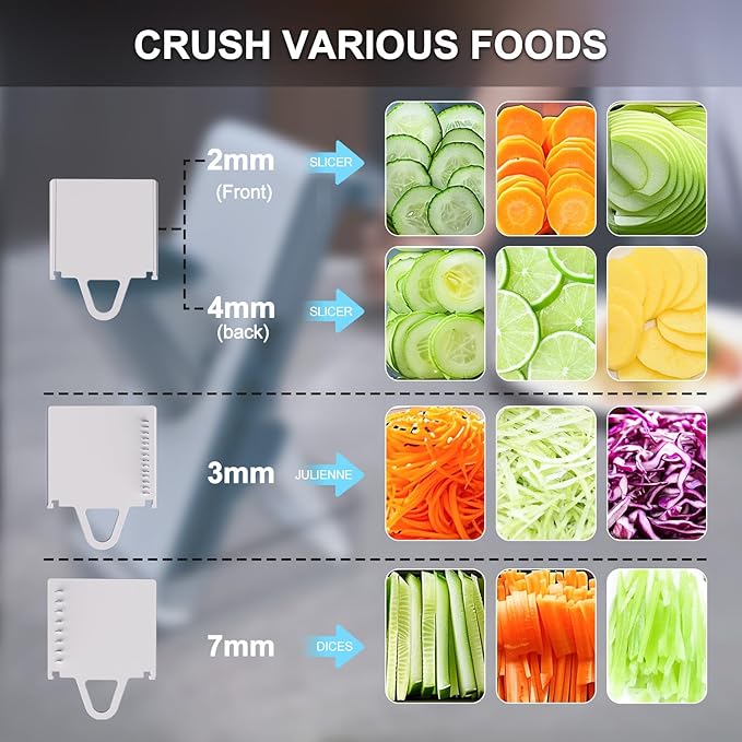 Upgrade Safe Mandoline Slicer for Kitchen - Multifunctional Vegetable Salad Chopper, Potato Cucumber Slicer, French Fry Cutter, Professional 3 in 1 Veggie Food Chopper with Container (Light Grey)