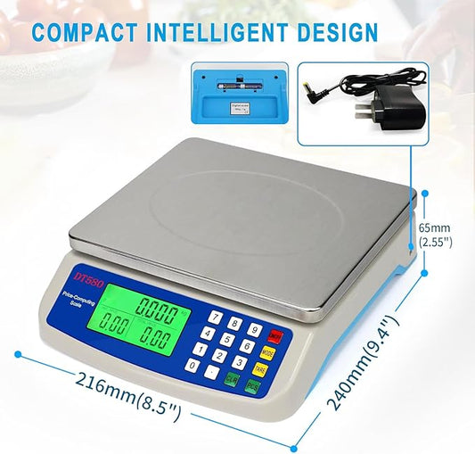 Large Digital Kitchen Scale 30KG Commercial Food Scale 66LB for Baking Bread Meat Stainless Steel Price Computing Scale LCD Display,Prep Counting Scale for Parts and Coins Adapter Included