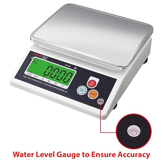 VisionTechShop VK-2D 0.1g Premium Food Kitchen Scale, Lb/Oz/Kg/g Switchable, Stainless Steel Plate Food Scale, Large LCD Display with Backlight, 12lb Max Capacity, 0.001lb Readability