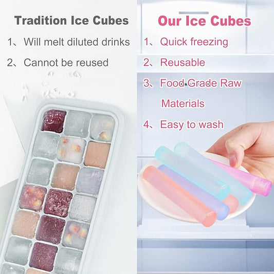 12 Pack Color-Changing Reusable Ice Cubes for Drinks, Quick Freeze Water Bottle Reusable Ice Stick BPA Free, Washable Plastic Clear Ice Cubes for Whiskey, Wine, Coffee(Color-Changing)