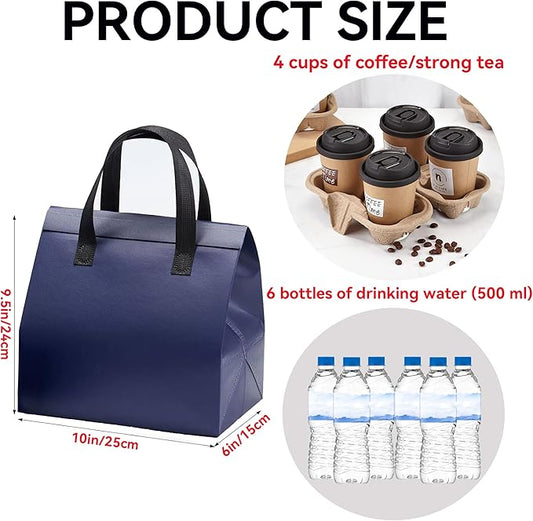 12 Pcs Insulated Take Away Bags, Disposable Lunch Bags For Food Takeaways, Coffee, Milk Tea, Seafood, Pizza, For Restaurants And Grocery Shops 9.5 x 6 x 10 In (Navy Blue)