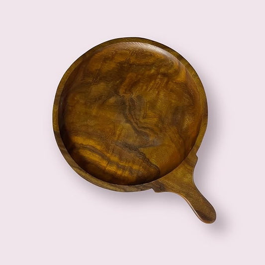 Rosewood Pizza Tray and Multipurpose Kitchen Round Cutting, Serving Board with Handle for Home, Restaurants - 12Inch, Brown