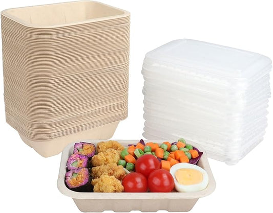 17 ozDisposable Sugarcane Fiber bowls with lids, Compostable Fiber 50 Pack paper bowls