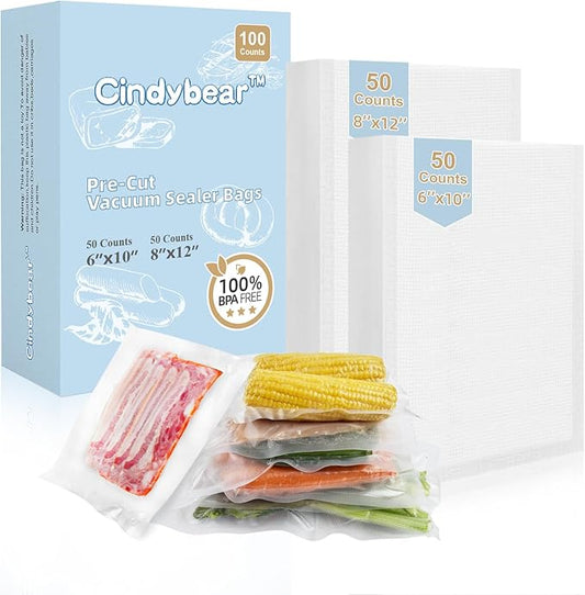 100pcs Vacuum Sealer Bags, Quart 8"x12" and Pint 6"x10" Food Saver Bags, Pre-cut Commercial Grade Vac Bags for Food Storage, BPA Free, Heavy Duty, Meal Prep or Sous Vide Cooking