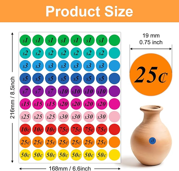 1600 PCS Round Garage Sale Stickers,3/4 Inch Pricemarker Labels, 10 Colours Price Tags,Garage Sale Price Stickers, Price Stickers for Yard Sales, Flea Markets, County Fairs & Retail Use