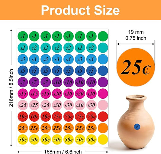 1600 PCS Round Garage Sale Stickers,3/4 Inch Pricemarker Labels, 10 Colours Price Tags,Garage Sale Price Stickers, Price Stickers for Yard Sales, Flea Markets, County Fairs & Retail Use