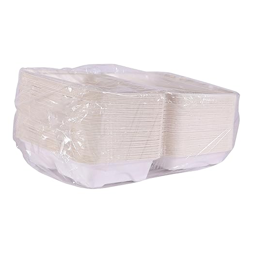 ECO PRODUCTS Compostable Vanguard 9"x6" Clamshell To Go Containers, Case of 250, 2 Compartment, Take Out Food Box, White Renewable Molded Fiber, No-Added PFAS, ASTM Compliant, BPI-Certified