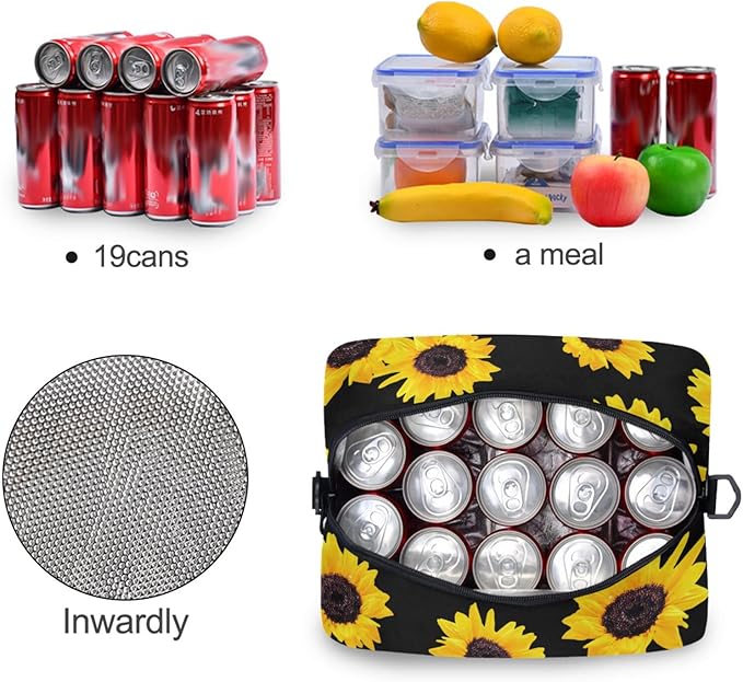 Sunflowers Insulated Lunch Bag Reusable Lunch Tote Bag Cooler Bag for Women Men Adult Lunch Box with Adjustable Shoulder Strap Leakproof Lunch Bag for Work School Picnic Camping