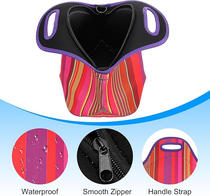 PATIKIL Insulated Lunch Bag, Neoprene Lunch Tote Bag Thermal Portable Lunch Box Food Container with Shoulder Strap for Work Office Picnic Outdoor, Thin Vertical Stripe Pattern