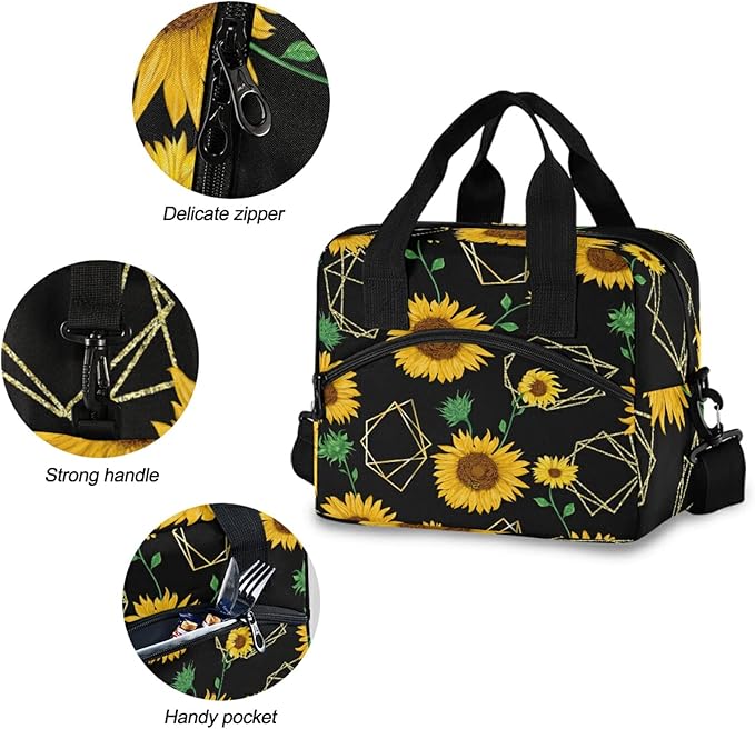 Sunflower Insulated Lunch Bag Reusable Lunch Tote Bag Cooler Bag for Women Men Adult Lunch Box with Adjustable Shoulder Strap Leakproof Lunch Bag for Work School Picnic Camping