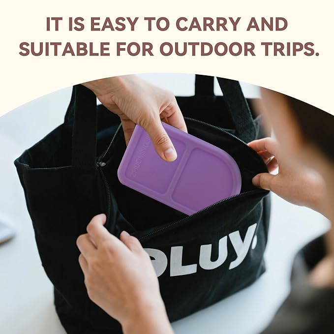1 Pcs Silicone Reusable Snack Containers, 2-Compartment Dipping Containers with Lid,For refrigerated, outdoor takeout, portion controlled snack sauce containers (Purple,1 Pcs)