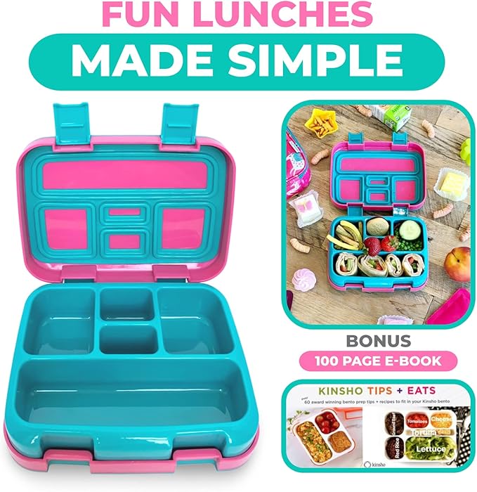 Unicorn Bento Lunch Box for Girls Toddlers, 5 Portion Control Sections, BPA Free Removable Plastic Tray, Pre-School Kid Toddler Girl Daycare Lunches, Snack Container Ages 3 to 7 Pink