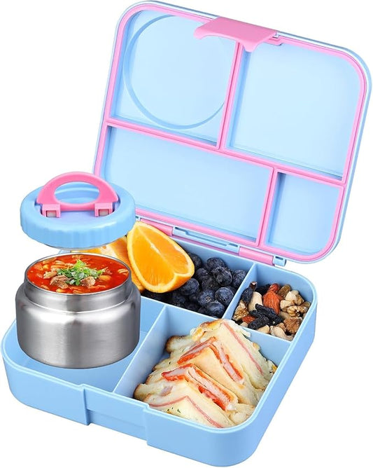 Bento Lunch Box for kids With 8oz Soup Thermo,Leak-proof Lunch Containers with 4 Compartment,Thermo Food Jar, BPA Free,Travel, School
