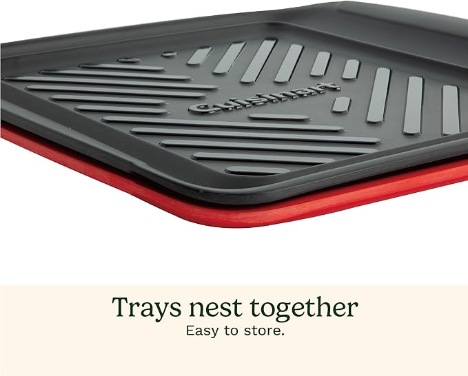 Cuisinart Grilling Prep & Serve Trays, 10.5x10.5 inch Small BBQ Tray Safe for Food Handling, 2 Dishwasher Safe Nesting Trays Black & Red, Perfect Grilling Tray for Cooked & Raw Meat, Fits 4 Burgers