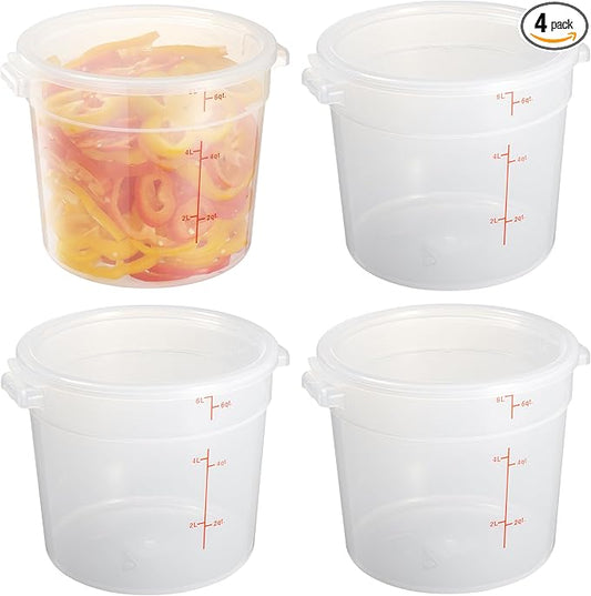 CURTA 6 Quart Translucent Round Food Storage Container with Lid, Pack of 4 – NSF Listed, BPA-Free, Commercial-Grade Polypropylene, Freezer & Dishwasher Safe, Non-Stick, Easy-Read Graduations