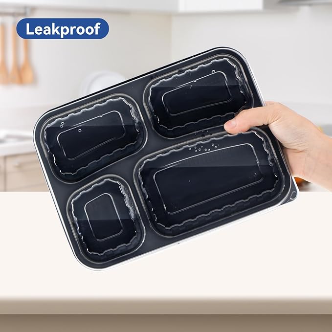 Meal Prep Container, 4 Compartment 40 Pack 34oz - Reusable Bento Boxes for Food Storage and Portion Control - To Go Containers for Meal Planning - BPA Free Microwave and Freezer Safe