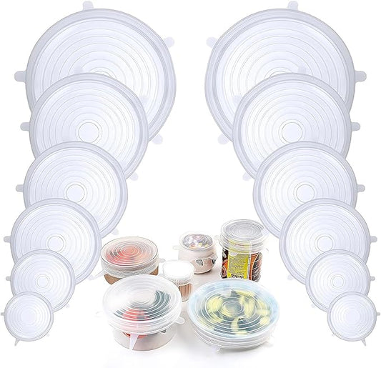 Adpartner Silicone Stretch Lids, 12 Pack of Reusable Silicone Lids for Food Storage BPA-free Silicone Covers for Bowls, 6 Different Sizes to Fit Most Food Containers, Microwave & Dishwasher Use Safe