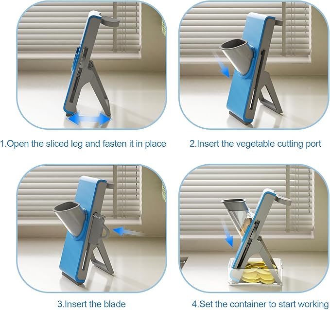 Gray Light Blue Mandoline Slicer - Potato & Vegetable Food Slicer and Chopper - Easy to Clean Kitchen Chopping Artifact