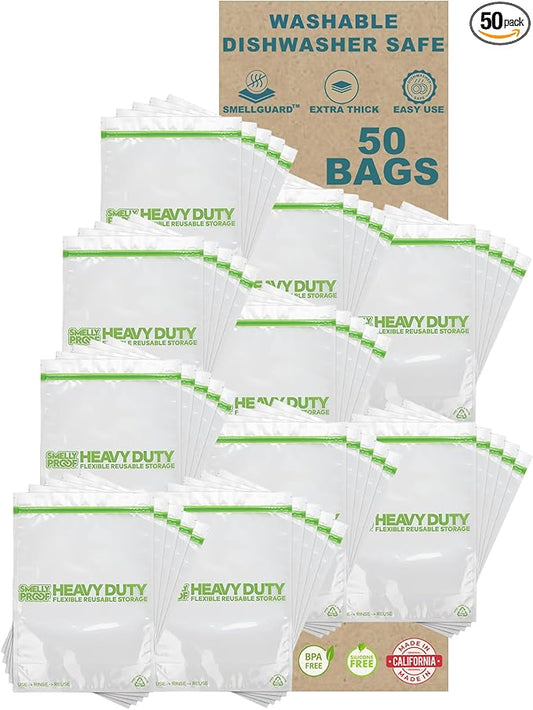 BULK PURCHASE, 50 x Dishwasher-Safe STAND-UP Ziplock Reusable Bags, Extra Thick 5mils HEAVY DUTY Durable Washable Reclosable TRIPLE Ziplock Food Storage Extra Large Bags, XXL 12"x16" 2-Gallon 50-Pack