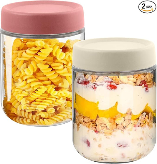 Glass jar with Airtight Lids 2 Set, 16oz overnight oats containers with lids, Glass Mason jars, Reusable Meal Prep Jars for Food Yogurt Snacks Storage