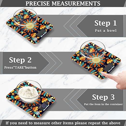 Food Scale Kitchen Digital Scale Food Ounces and Grams Dieting Baking Cooking Waterproof Glass Panels LCD Display,4 Units Scale Tare Function Boho Floral