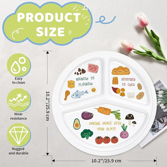 10 Inch Portion Control Bariatric Plate - Divided Melamine Plate with Cute Healthy Eating Icons and Motivational Message for Balanced Meals (1 Pack)