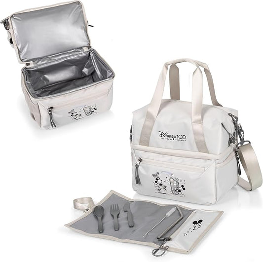 PICNIC TIME Disney 100 Tarana Insulated Lunch Bag Made from Recycled Material, Lunch Box with Picnic Set, Upcycled Lunch Cooler Bag, (Halo Gray)