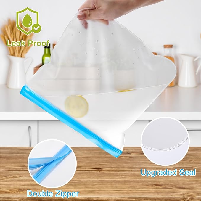 Lerine 14 Pack Dishwasher Safe Reusable Bags, Leakproof Reusable Freezer Bags, BPA Free Food Storage Bags for Lunch Marinate Food Travel - 4 Gallon 6 Sandwich 4 Snack Bags