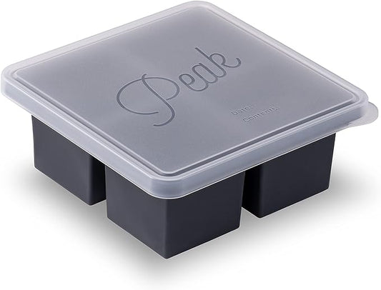 W&P Cup Cubes Silicone Freezer Tray with Lid, Charcoal, Makes 4 Perfect 1-Cup Portions, Freeze & Store Soup, Broth, Sauce, Leftovers, Dishwasher Safe, 4-Cup