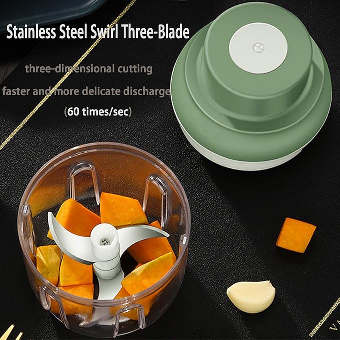 Electric Mini Food Chopper,250ML Portable Garlic Chopper with USB Charging Function, Mini Food Slicer for Onion Vegetables Chili Ginger Meat Nuts Fruits Salad (Green)