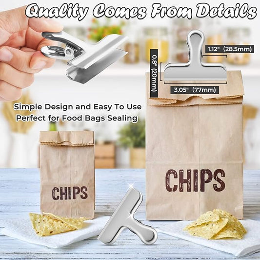 12 Pack Silver Chip Clips - Round, Smooth Edge Air Tight Seal for Food Packages, Snack Bag Clips for Office Kitchen Home