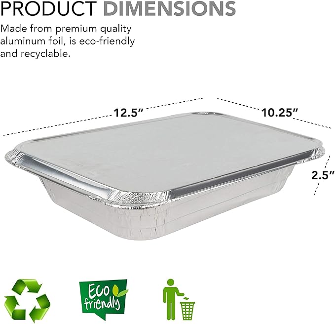 Stock Your Home 10 Pack 9x13 Pans with Lids - Aluminum Pans With Lids - Disposable Tray - Steam Table Deep Half Size Pans - For Cooking, Food Storage, BBQ, Grilling, Catering
