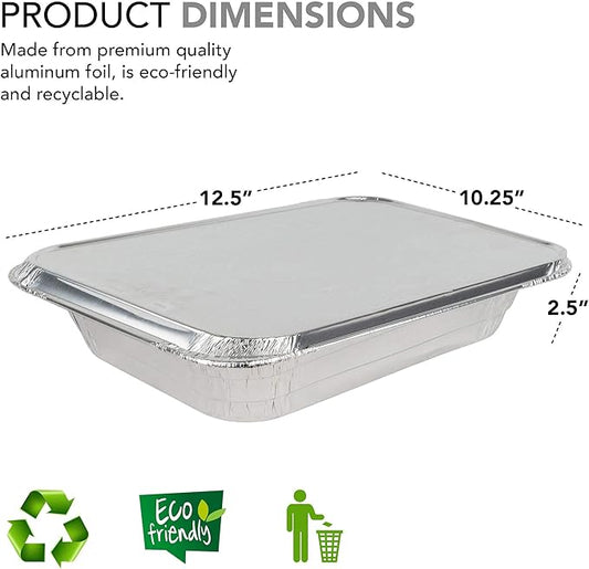 Stock Your Home 10 Pack 9x13 Pans with Lids - Aluminum Pans With Lids - Disposable Tray - Steam Table Deep Half Size Pans - For Cooking, Food Storage, BBQ, Grilling, Catering