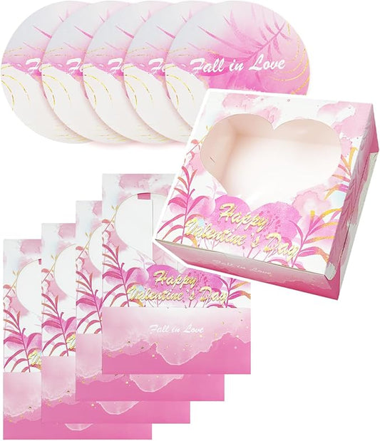 Bakepacker Valentine's Day 36pcs 10x10x5 Inches Pink Cake Boxes with Window 18-Packs, 10 Inch Cake Carrier (18 Cake Boxes +18 Cake Boards Included)