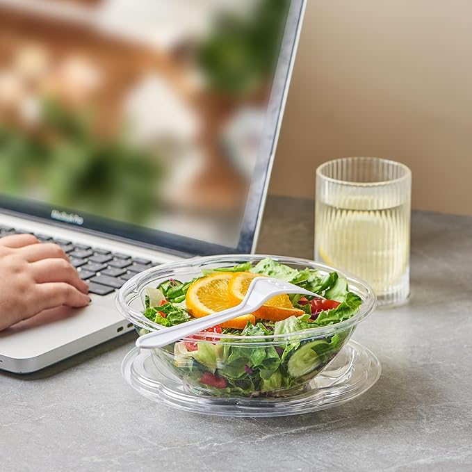 FULING [24 oz. 50 Sets Clear Plastic Salad Bowls with Airtight Lids Disposable To Go Mixing Containers Serving for Fruit, Quinoa, Lunch and Meal Prep