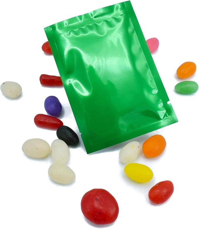 QQ Studio 100 PCS Metallic Mylar Foil Open Top Sealable Bags (8x12cm(3.1x4.7"), 100x Dark Green)
