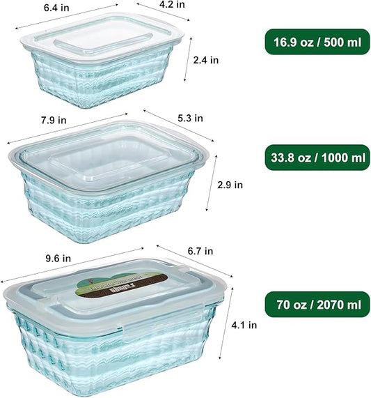 Taiuloo Set of 3 Food Storage Container, BPA Free Salad Bowls with Lids, Salad Lunch Container To Go with Handle, Plastic Meal Prep Storage Containers for Snacks, Fruits, Blue