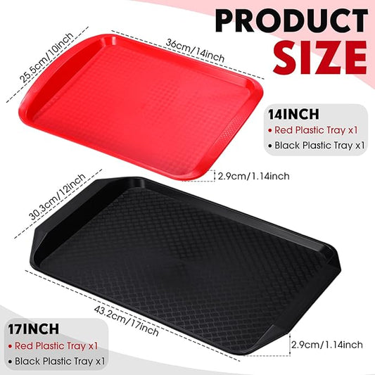 Set of 4 Grill Prep Trays 17x12 Inch 14x10 Inch Large Grill Tray for Cooking Meat Thawing Tray BBQ Serving Plastic Platter, Black Red Stackable Defrosting Grill Prep and Carry System