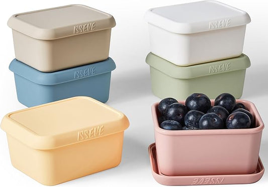 ISSEVE 8oz Silicone Snack Containers for Kids, 1 Cup Reusable Small Containers with Lids, Leak Proof Silicone Food Storage Containers, Kids Lunch Box for Daycare, School, Travel (6)