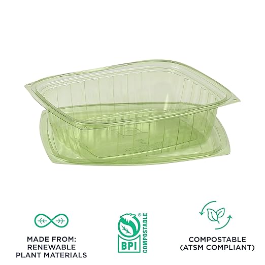 ECO PRODUCTS Compostable 24oz Rectangular Deli Containers With Lids, Pack of 50, Veridian Clear Green Meal Prep, Made from PLA, A Renewable Material Made from Plants, One Lid Fits All