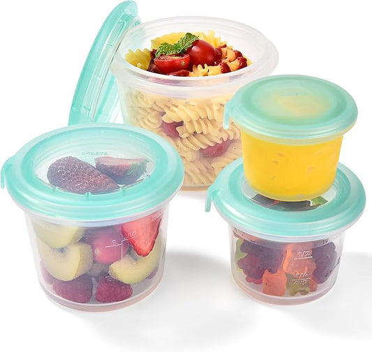 U-Taste Silicone Food Storage Containers Set: Meal Prep Box with Airtight Lid, Freezer & Microwave Safe, Date Marking Circle, Clear cup/oz/ml Measurement for Dry & Wet Deli (2oz/4oz/8oz/16oz, Teal)