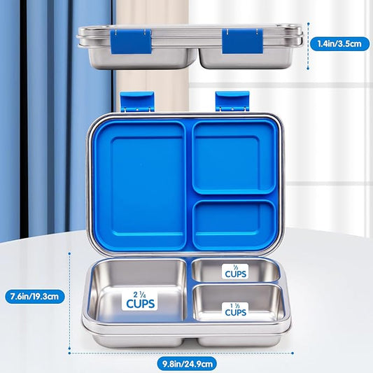 Stainless Steel Bento Box Adult Lunch Box 3 Compartment Metal Lunch Box for Kids Leak Proof Stainless Bento Boxes with Containers for School and Office