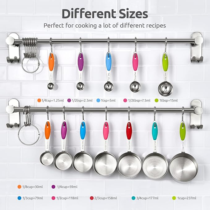 U-Taste 18/8 Stainless Steel Measuring Cups and Spoons (Set of 12, Multicolor), and 600ºF Heat Resistant Silicone Turners, 13.6in Long Solid & Slotted Kitchen Spatula (Aqua Sky)