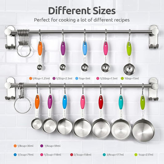 U-Taste 18/8 Stainless Steel Measuring Cups and Spoons (Set of 12, Multicolor), and 600ºF Heat Resistant Silicone Turners, 13.6in Long Solid & Slotted Kitchen Spatula (Aqua Sky)