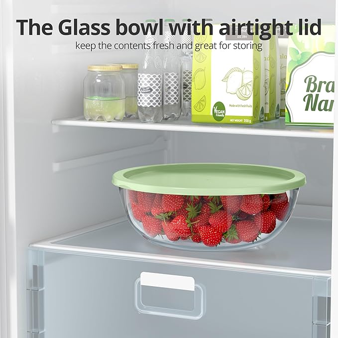 Extra Large Glass Mixing Bowls Clear Glass Salad Cooking Bowls for Kitchen Salad Bread Storage (5.5 Qt)