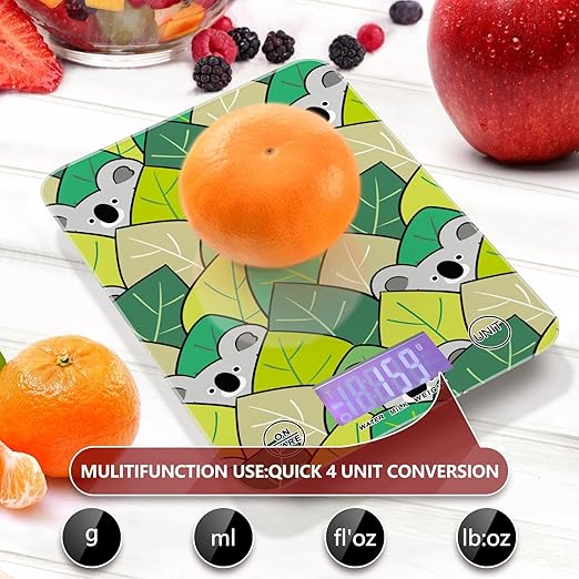 Food Scale Kitchen Scale for Baking Cooking Digital Food Weighing Measuring Scale Small Waterproof Electric Food Scale Cute Koala and Leaves