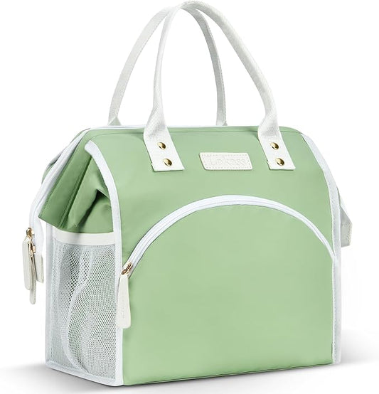 LOKASS Lunch Bag Women Insulated Lunch Box Wide-Open Lunch Tote Bag Large Waterproof Cooler Bag for Work Picnic Hiking Beach（Green）