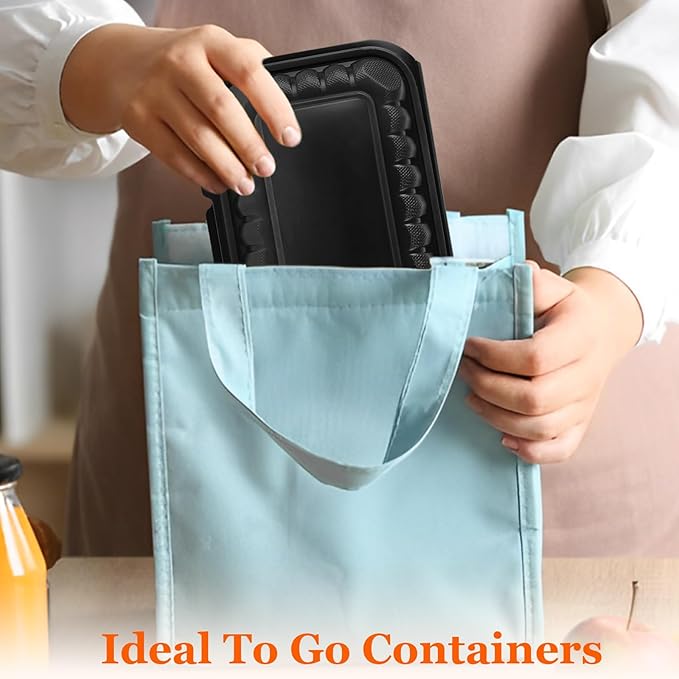 CYEAH 50 Pcs To Go Food Containers, 27 OZ Plastic Clamshell Food Containers, 9 x 6 Inch Black Take Out Food Containers, To Go Box Containers Takeout Food Trays for Meal Prep Takeout Leftovers