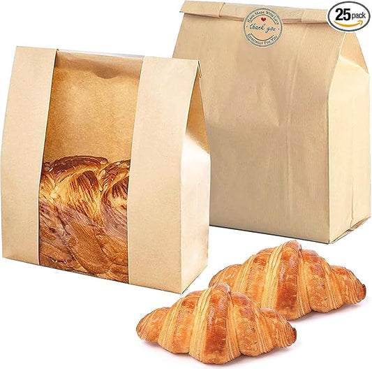 Bread Bags for Homemade Bread Large Paper Bakery Bag with Window for Baked Food Packaging Storage 25pcs Bread Storage Bags for Sourdough Loaf Cookie