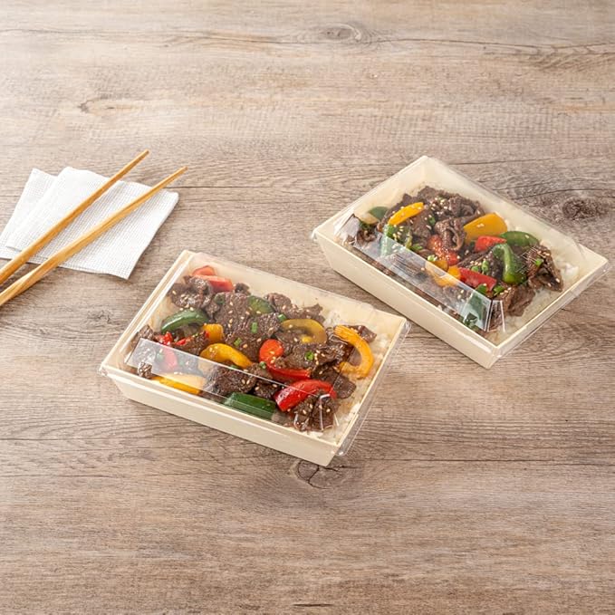 Restaurantware LIDS ONLY: Taipei 6.8 x 5.3 x 1.4 Inch Rectangle Lids 100 Plastic Lids For 20 Ounce Rectangle Wooden Containers - Containers Sold Separately Clear Plastic To Go Box Lids